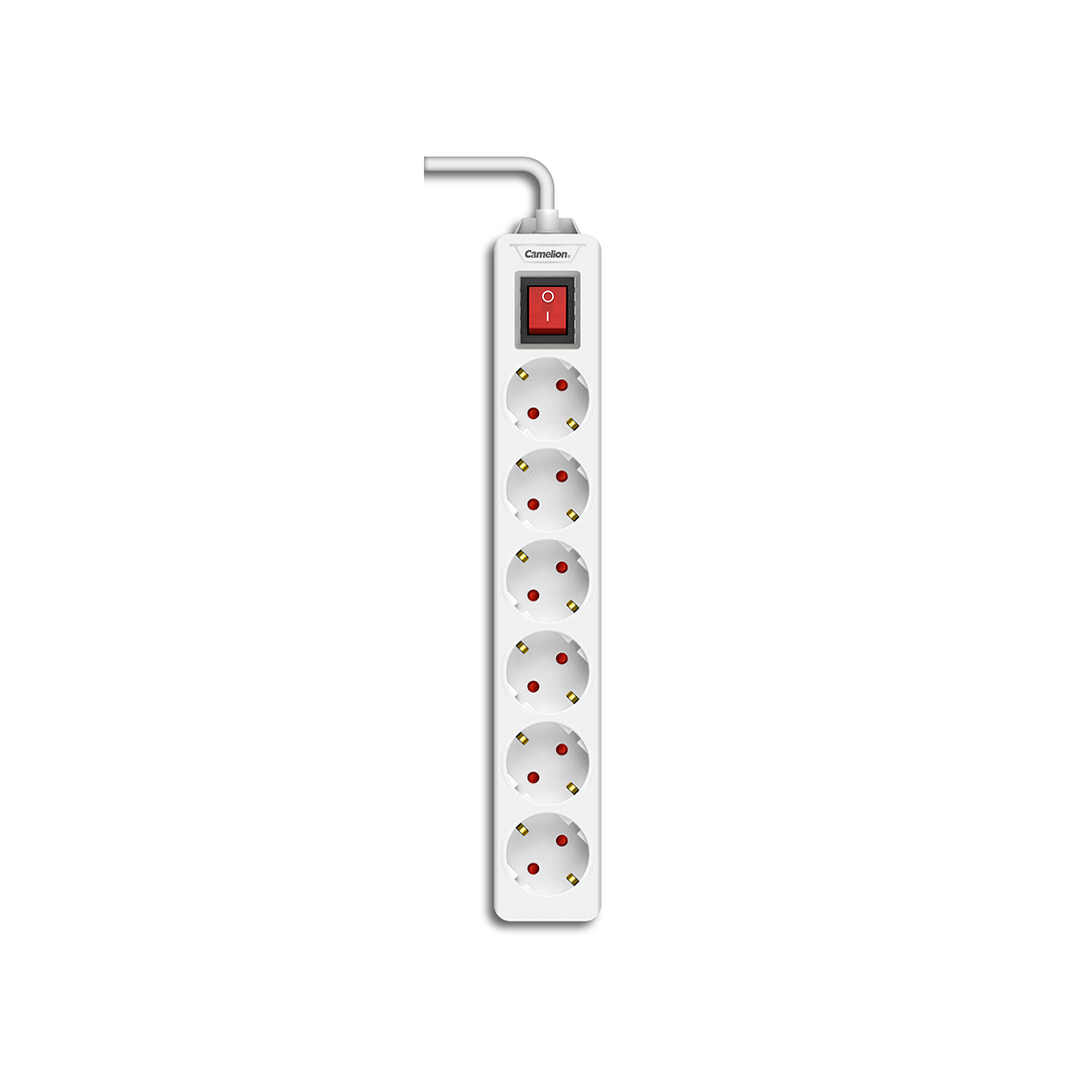 Удлинитель, Camelion, CMS-116-2M, 10A/250V, 6 розеток, 2 метра, 220-250В, 10А, картонная коробка, белый