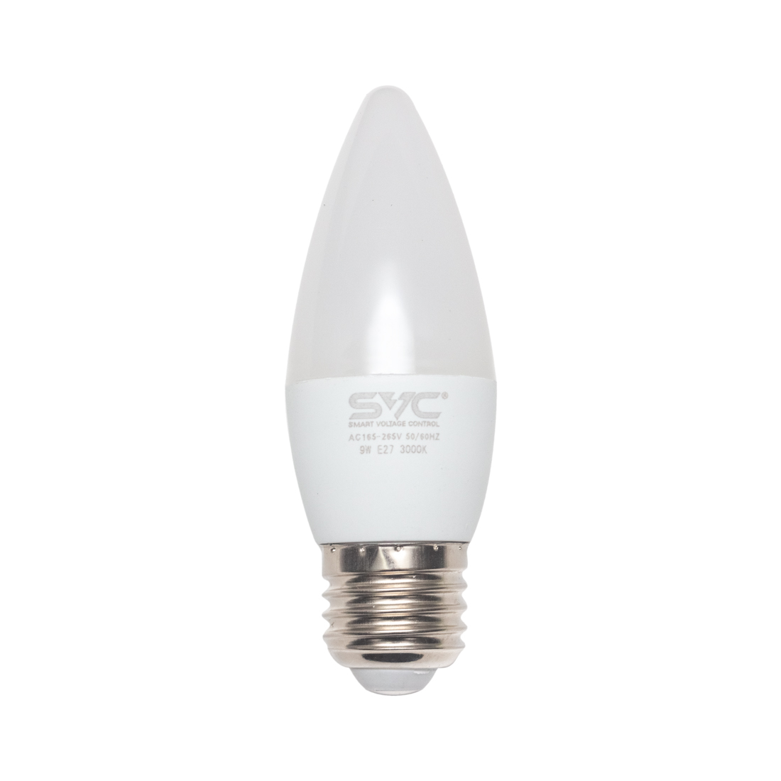 Эл. лампа светодиодная, SVC, LED C35-9W-E27-3000K, Мощность 9Вт, Тип колбы C35, Цвет. Температура 3000K, Цоколь E27, Тёплый