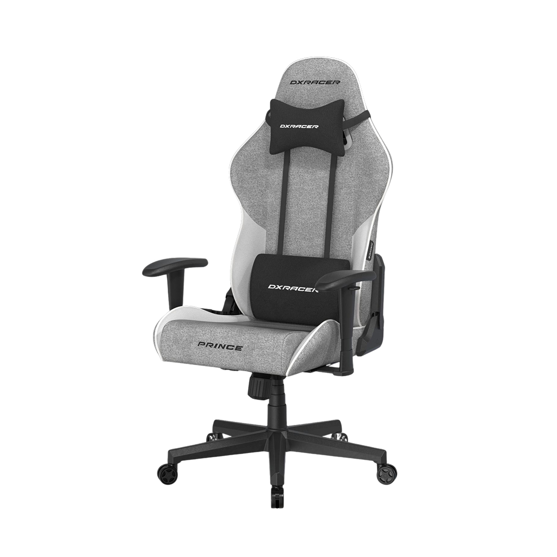 Игровое компьютерное кресло, DX Racer, GC/LPF24FBCFBB/GW.G, Prince series, Рекомендуемый рост: до 180 см, Рекомендуемый вес: до 90 кг, Ткань, Угол наклона до 135°, 2D подлокотники, Нейлоновая основа кресла, Механизм качания: топ-ган, Серый
