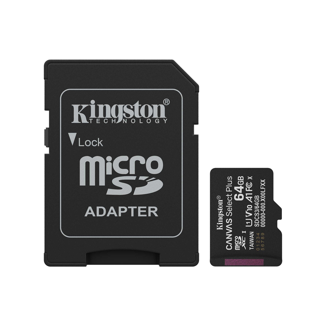 Карта памяти Kingston SDCS3/64GB MicroSDXC 64GB Canvas Select Plus A1 U1 V10 с адаптером SD