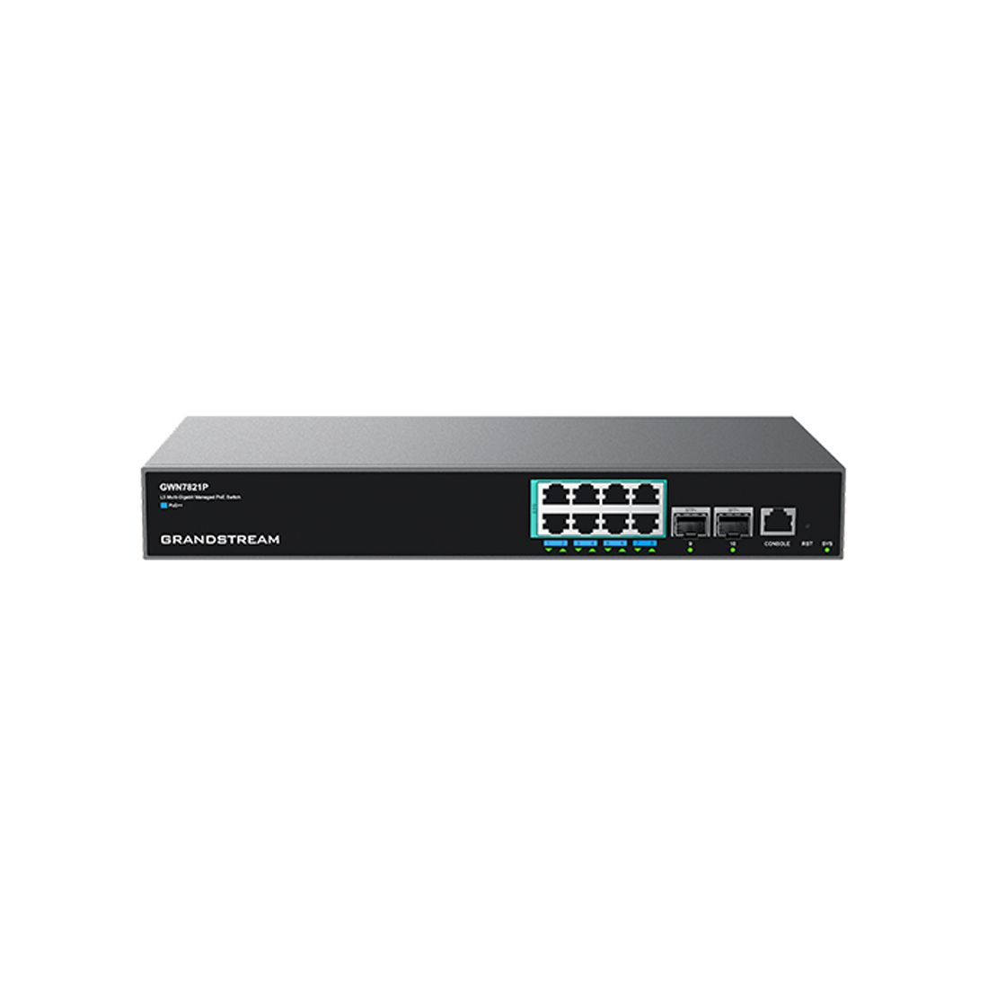 Коммутатор, Grandstream, GWN7821P, Управляемый L3, 2 порта SFP+, 8 портов 2,5G (RJ-45), 802.3 af/at, до 60 Вт, Общая мощность POE: 240 Вт, Встроенный блок питания