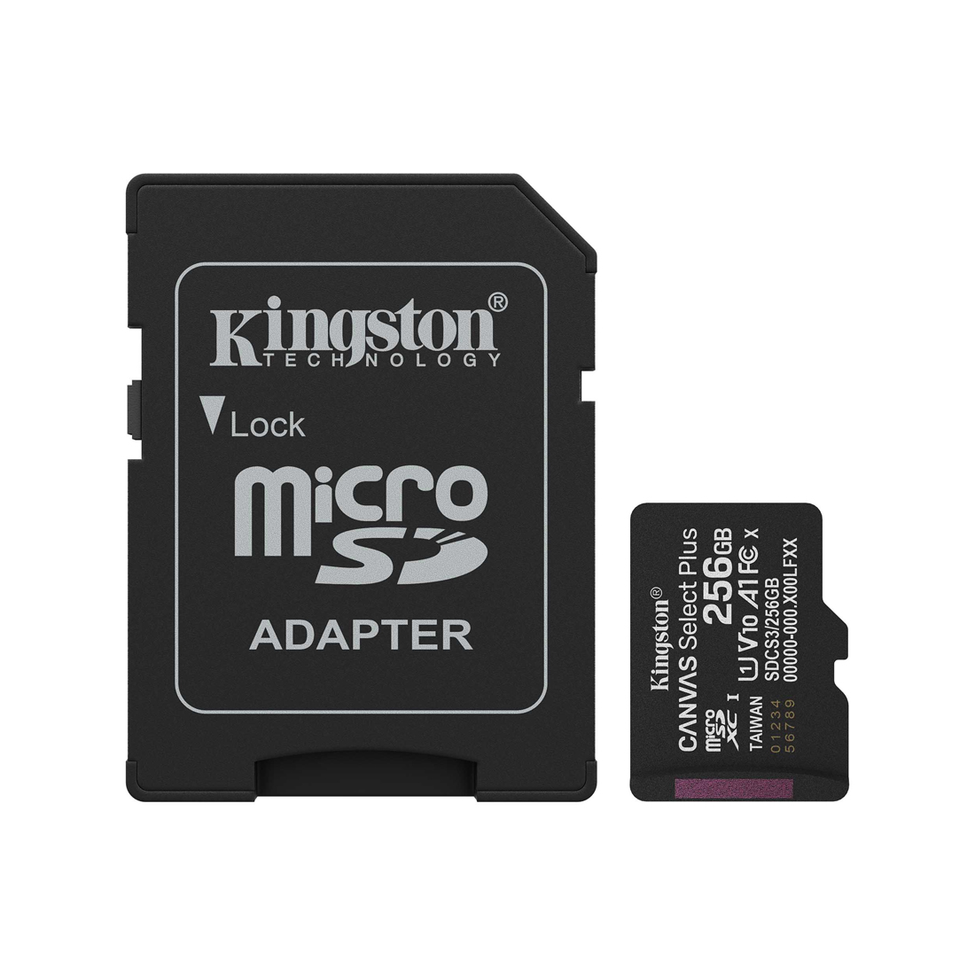Карта памяти Kingston SDCS3/256GB MicroSDXC 256GB Canvas Select Plus A1 U1 V10 с адаптером SD