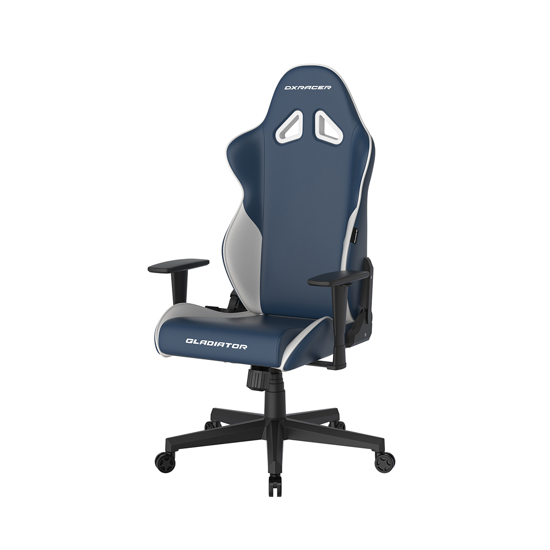 Игровое компьютерное кресло, DX Racer, GC/LGN23LTCLTA/IW, Gladiator series, Рекомендуемый рост: до 190 см, Рекомендуемый вес: до 115 кг, Эко-кожа, Угол наклона до 135°, 3D подлокотники, Нейлоновая основа кресла, Механизм качания: топ-ган, Сине-белый