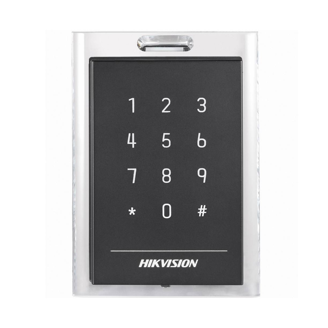 Считыватель контроля доступа, Hikvision, DS-K1101MK, Считыватель карт M1/EM, корпус из материала PC+ABS с панелью PMMA, встроенный звуковой сигнал, интерфейс RS-485 и Wiegand, IP64, от -20 °C до 65 °C