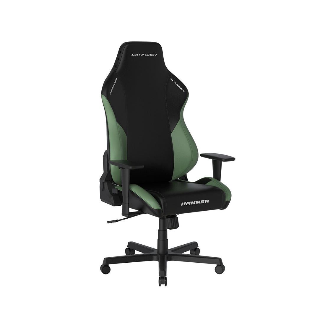 Игровое компьютерное кресло, DX Racer, GC/LHE23LTA/NM, Hammer series, Рекомендуемый рост: до 190 см, Рекомендуемый вес: до 115 кг, Эко-кожа, Угол наклона до 135°, 3D подлокотники, Нейлоновая основа кресла, Механизм качания: топ-ган, Черно-зеленый