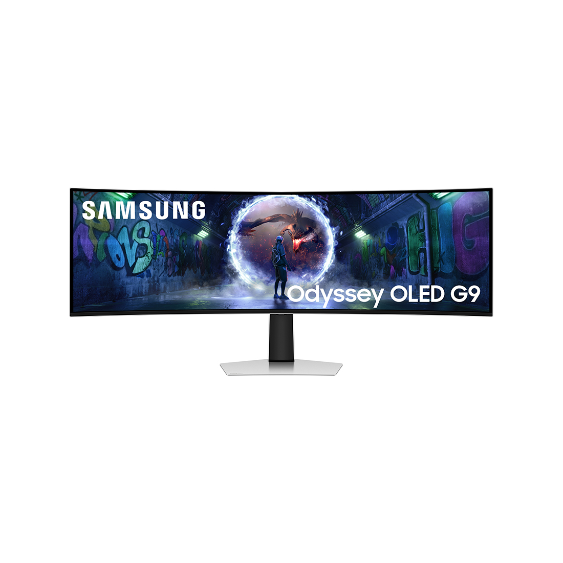 Монитор Samsung 49" Odyssey OLED G9 LS49DG932SIXCI, Изогнутый (1800R), 51201440 (DQHD), OLED, 240 Гц, 32:9, 250 кд/м, 1000000:1, 0.03 мс (GTG), 178/178, 1 млрд., DP1, HDMI1, Micro HDMI1, USB-C3 (1 upstream + 2 downstream), HDR10/HDR10+ Gaming, FreeSync Premium Pro, G-Sync Compatible, Динамики отсутствуют, VESA 100100 мм, Регулировка высоты/наклона, кабели HDMI/DP/USB-C в комплекте, Серебряный.