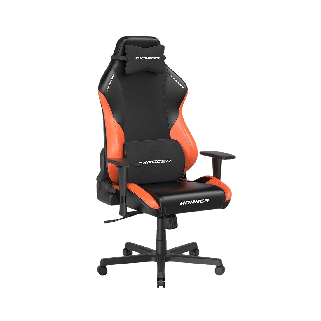 Игровое компьютерное кресло, DX Racer, GC/LHE23LTA/NO, Hammer series, Рекомендуемый рост: до 190 см, Рекомендуемый вес: до 115 кг, Эко-кожа, Угол наклона до 135°, 3D подлокотники, Нейлоновая основа кресла, Механизм качания: топ-ган, Черно-оранжевый