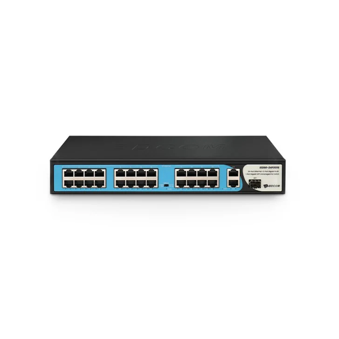 Коммутатор, BDCOM, S1200-24P2G1S, Неуправляемый, 24 порта PoE+ (280W) 10/100M RJ45, 2 порта 10/100/1000M RJ45, 1 порт SFP, Стоечный