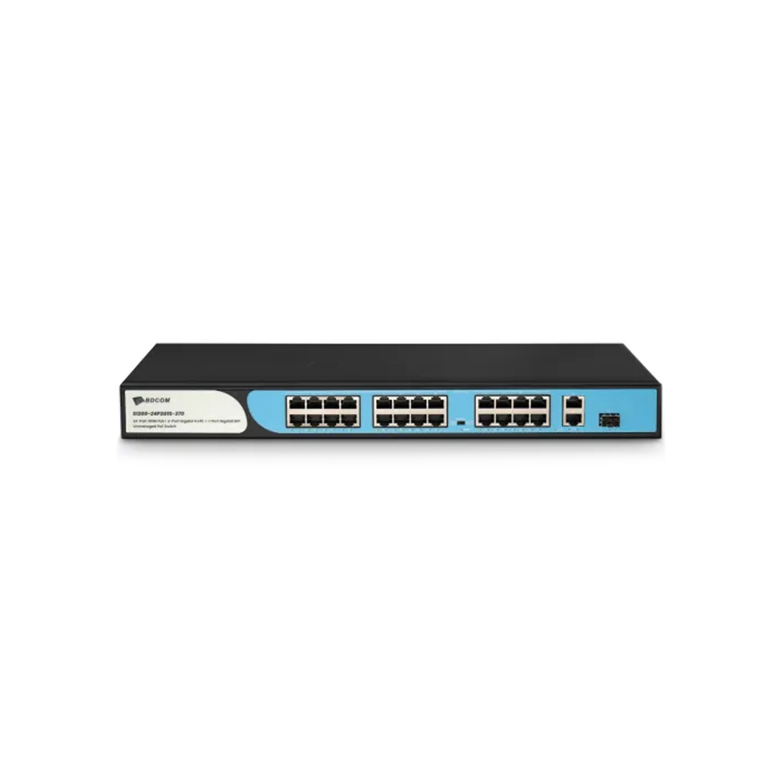 Коммутатор, BDCOM, S1200-24P2G1S-370, Неуправляемый, 24 порта PoE+ (370W) 10/100M RJ45, 2 порта 10/100/1000M RJ45, 1 порт SFP, Стоечный