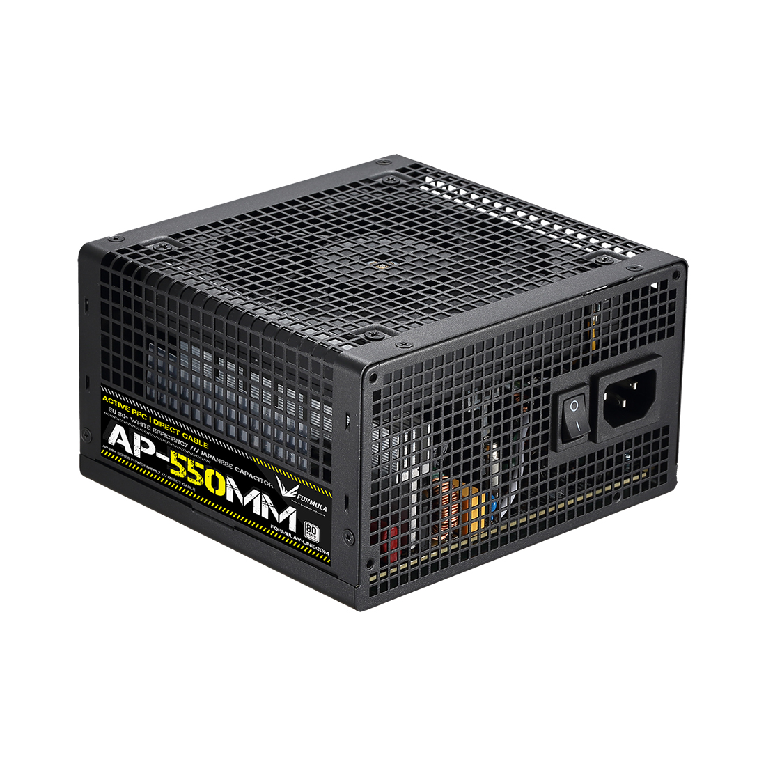 Блок питания, Formula V, AP-550MM, 550W, ATX, APFC, 20+4 pin, 4+4pin, 6*Sata, 2*Molex, 1*PCI-E 6+2 pin, Вентилятор 12см, Кабель питания, Чёрный