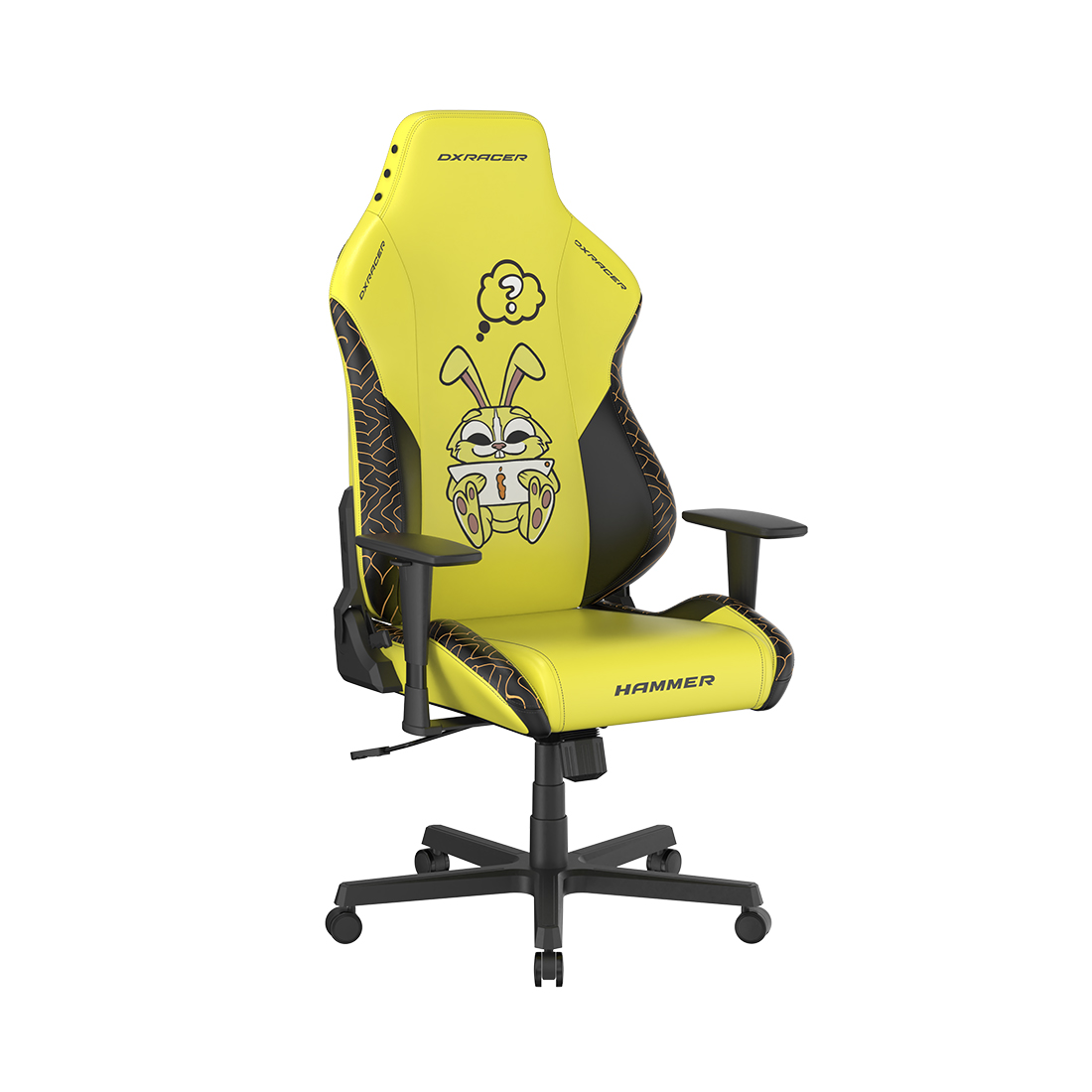 Игровое компьютерное кресло, DX Racer, GC/LHE23LTA/DINORABBIT, Hammer series, Рекомендуемый рост: до 190 см, Рекомендуемый вес: до 115 кг, Эко-кожа, Угол наклона до 135°, 3D подлокотники, Нейлоновая основа кресла, Механизм качания: топ-ган, Желтый