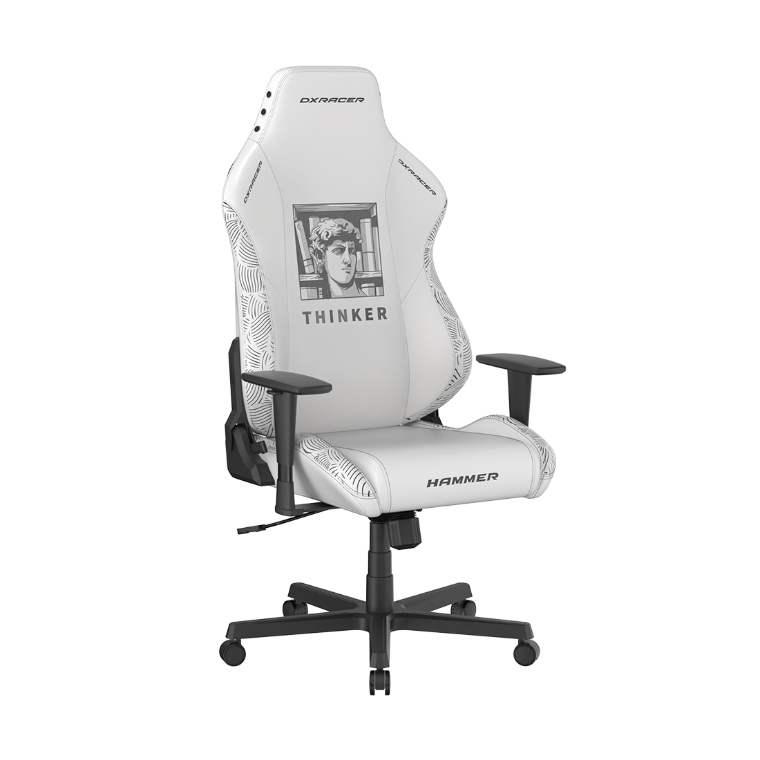 Игровое компьютерное кресло, DX Racer, GC/LHE23LTA/THINKER, Hammer series, Рекомендуемый рост: до 190 см, Рекомендуемый вес: до 115 кг, Эко-кожа, Угол наклона до 135°, 3D подлокотники, Нейлоновая основа кресла, Механизм качания: топ-ган, Серый