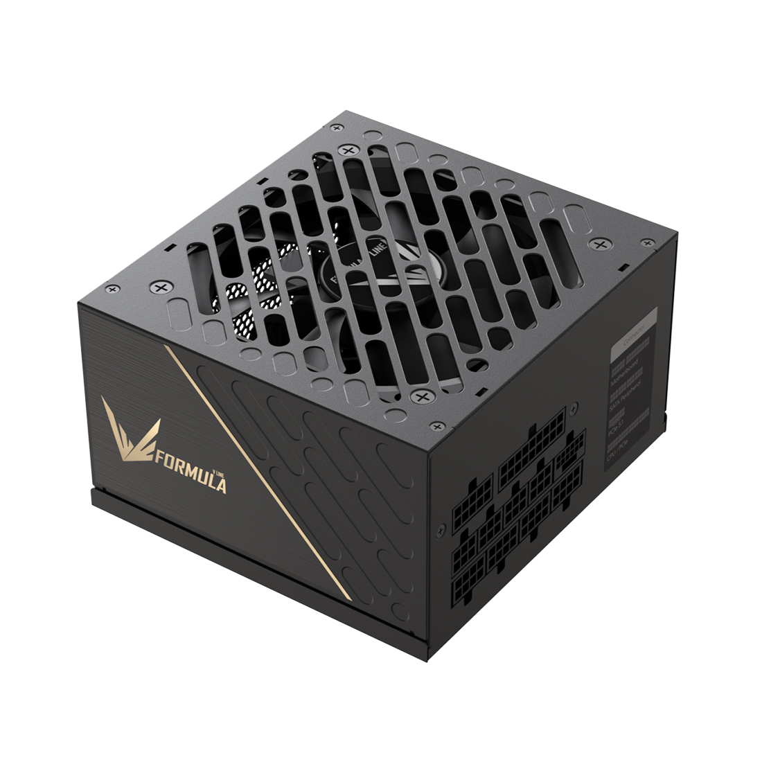 Блок питания, Formula V, FV-750GM, 750W, ATX 3.1, Gold, APFC, 20+4 pin, 2*4+4pin, 8*Sata, 3*Molex, 3*PCI-E 6+2 pin, 1*(16Pin)12VHPWR, Модульный, Вентилятор 12см, Кабель питания, Чёрный