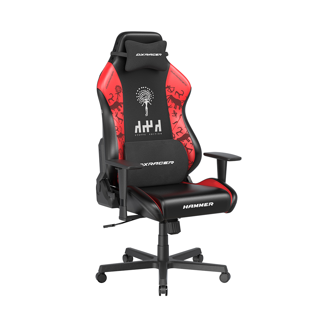 Игровое компьютерное кресло, DX Racer, GC/LHE23LTA/QZQ.NR, Hammer series, Steppe edition, Рекомендуемый рост: до 190 см, Рекомендуемый вес: до 115 кг, Эко-кожа, Угол наклона до 135°, 3D подлокотники, Нейлоновая основа кресла, Механизм качания: топ-ган, Черно-красный