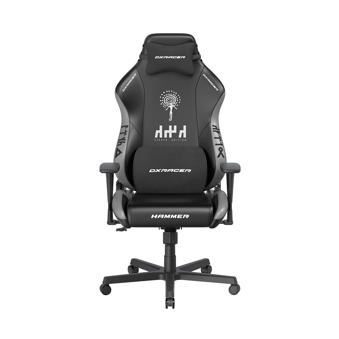 Игровое компьютерное кресло, DX Racer, GC/LHE23LTA/QZQ.N, Hammer series, Steppe edition, Рекомендуемый рост: до 190 см, Рекомендуемый вес: до 115 кг, Эко-кожа, Угол наклона до 135°, 3D подлокотники, Нейлоновая основа кресла, Механизм качания: топ-ган, Черно-серый