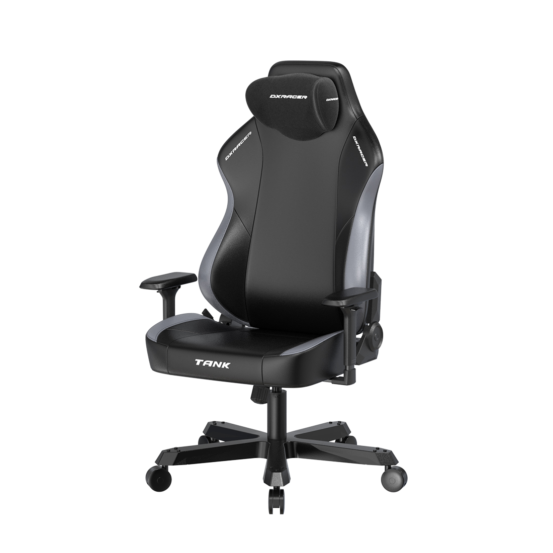Игровое компьютерное кресло, DX Racer, GC/XXLTK23LTA/NG, Tank series, Рекомендуемый рост: до 190 см, Рекомендуемый вес: до 160 кг, Эко-кожа, Металлическая основа кресла, Угол наклона 135°, Механизм качания: топ-ган, 4D подлокотники, Чёрно-серый