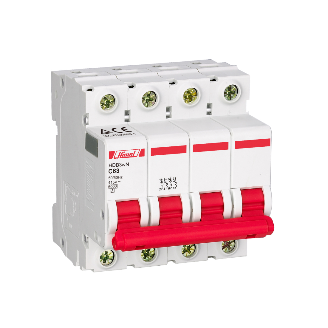 Автоматический выключатель, Himel, HDB3WL4C63, HDB3w 4Р 63А С 4,5кА