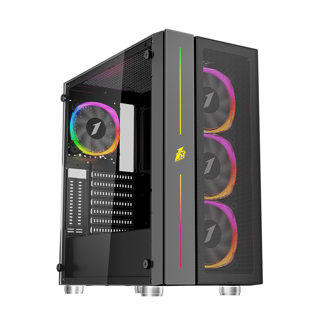 Компьютерный корпус 1STPLAYER B7-BK-4M3C4, Mid-Tower, черный