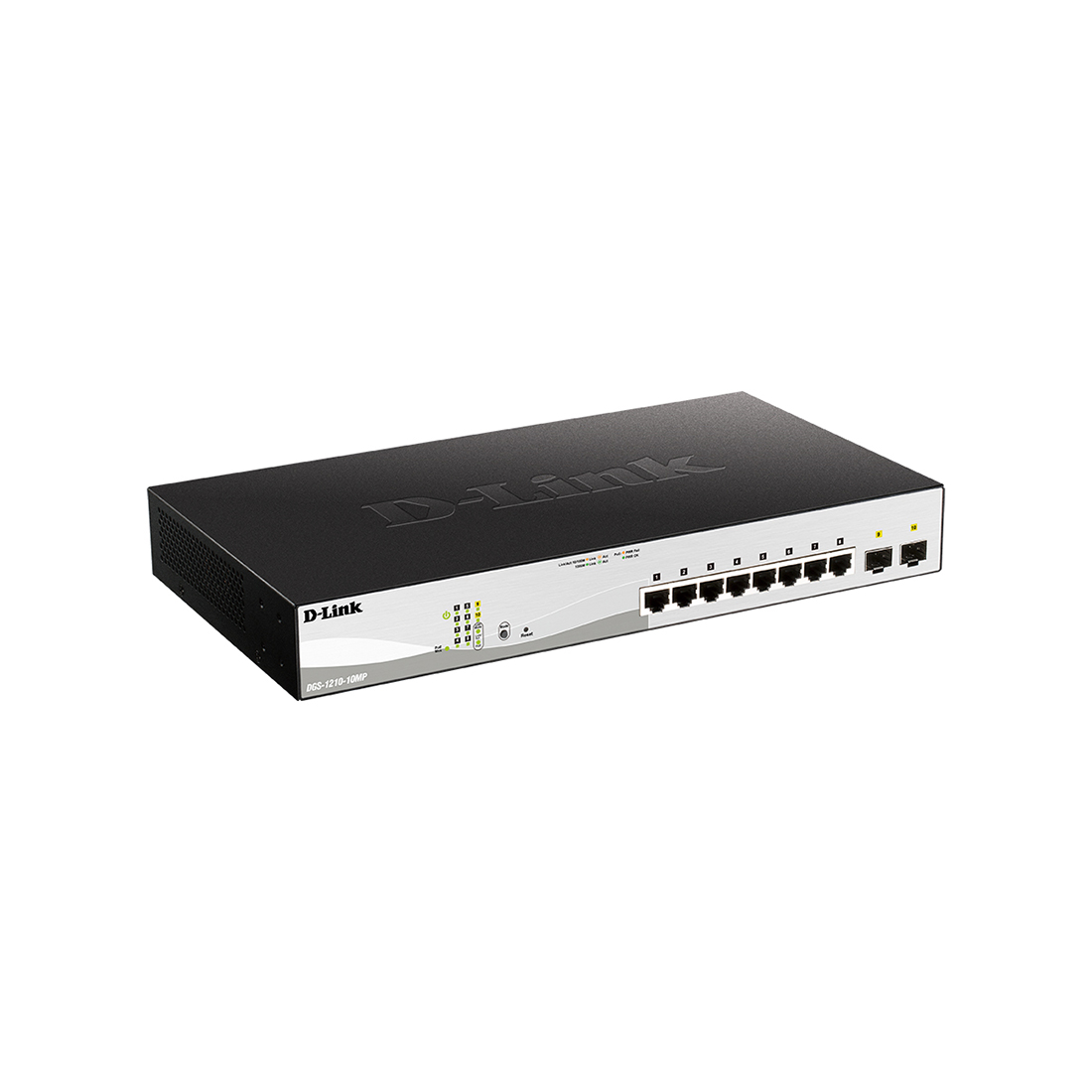 Коммутатор, D-Link, DGS-1210-10MP/F3A, L2 коммутатор с 8 портами 10/100/1000Base-T и 2 портами 1000Base-X SFP (8 портов PoE 802.3af/at, PoE-бюджет 130 Вт), стоечный
