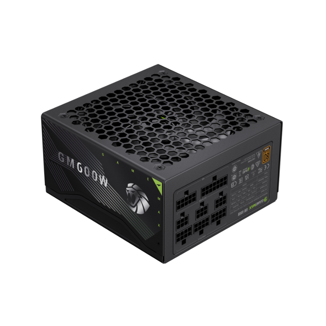 Блок питания, Gamemax, GM 600B, 2139-0600B0007, 600W, Bronze+, APFC, 20+4 pin, 1*4+4pin, 3*Sata, 2*Molex, 2*PCI-E 6+2 pin, Modular, Вентилятор 14см, 160*150*85 см, Черный