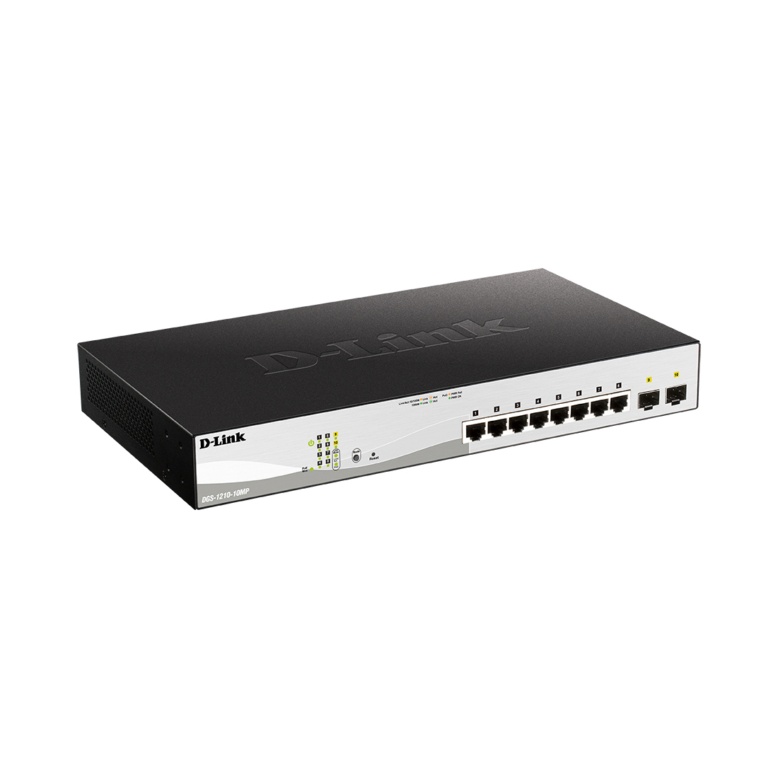 Коммутатор, D-Link, DGS-1210-10MP/FL2A, Управляемый L2, 8 портов 10/100/1000Base-T, 2 порта 1000Base-X SFP, 8 портов PoE 802.3af/at, PoE-бюджет 130 Вт, 1U