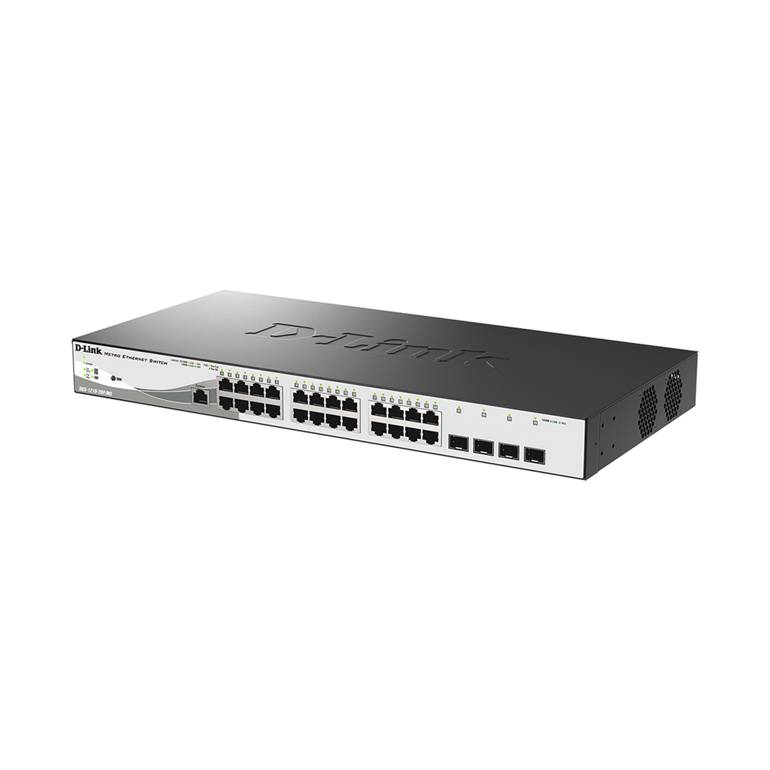 Коммутатор, D-Link, DGS-1210-28P/ME/B2A, Управляемый L2, 24 порта 10/100/1000Base-T, 4 порта 1000Base-X SFP, PoE 802.3af/at, PoEбюджет 193 Вт