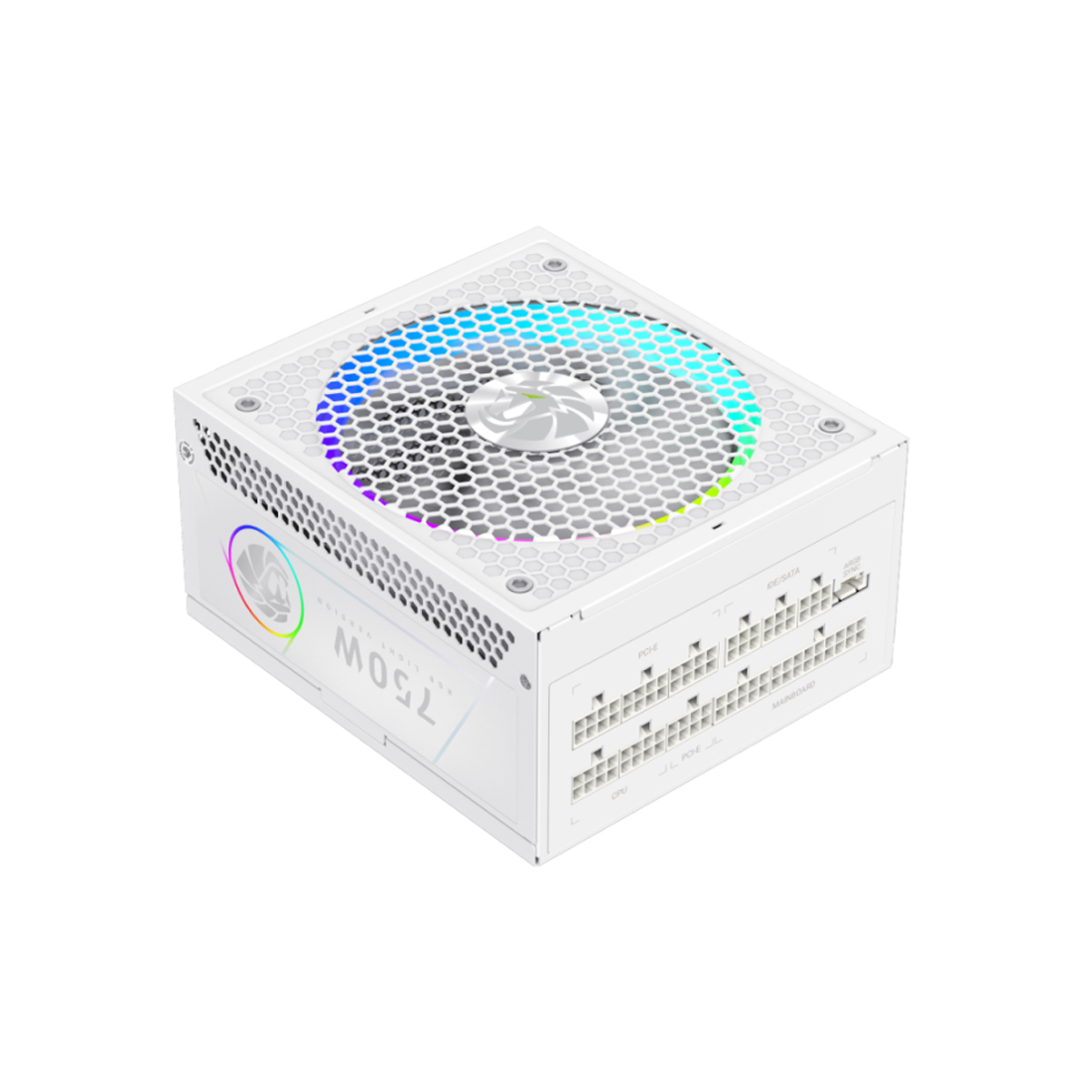 Блок питания, Gamemax, RGB 750G WH, 2141-0750B0012, 750W, Gold, APFC, 20+4 pin, 2*4+4pin, 8*Sata, 3*Molex, 3*PCI-E 6+2 pin, Вентилятор 14см, 165*150*86 см, Белый