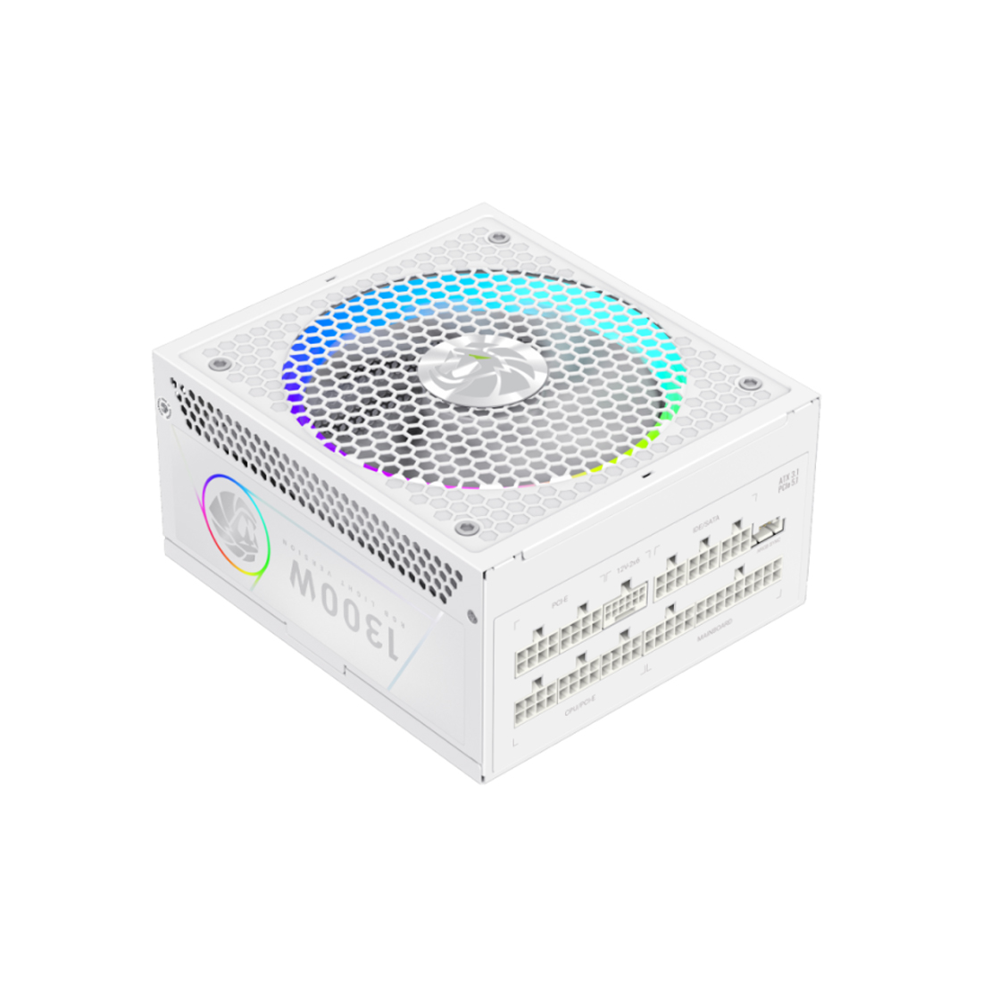 Блок питания, Gamemax, RGB PRO 1300P WH, 2110-1300B0026, 1300W, Platinum, ATX3.1, APFC, 20+4 pin, 2*4+4pin, 10*Sata, 3*Molex, 4*PCI-E 6+2 pin, 1*PCI-E 12+4pin, Modular, Вентилятор 14см, 165*150*86 см, Белый