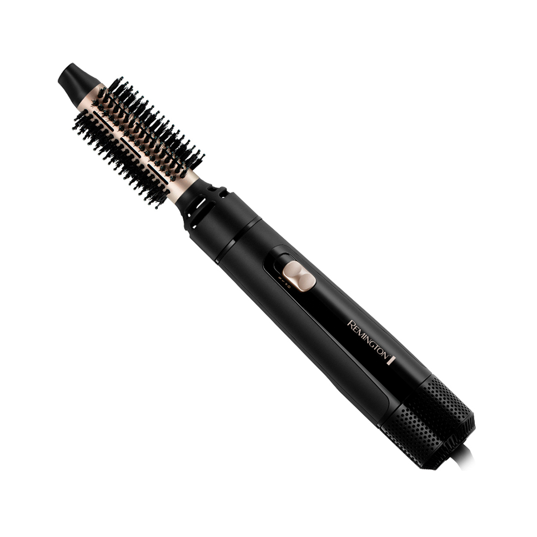 Фен-щетка, Remington, AS7300, Диаметр щёток 25-38 мм, 2 температурных режима, 2 скорости, Керамическое покрытие, Ионизация, Термоизолированный наконечник, Петля для подвешивания, Длинна шнура 1.8м, Мощность 800 Вт, Черный/золотой