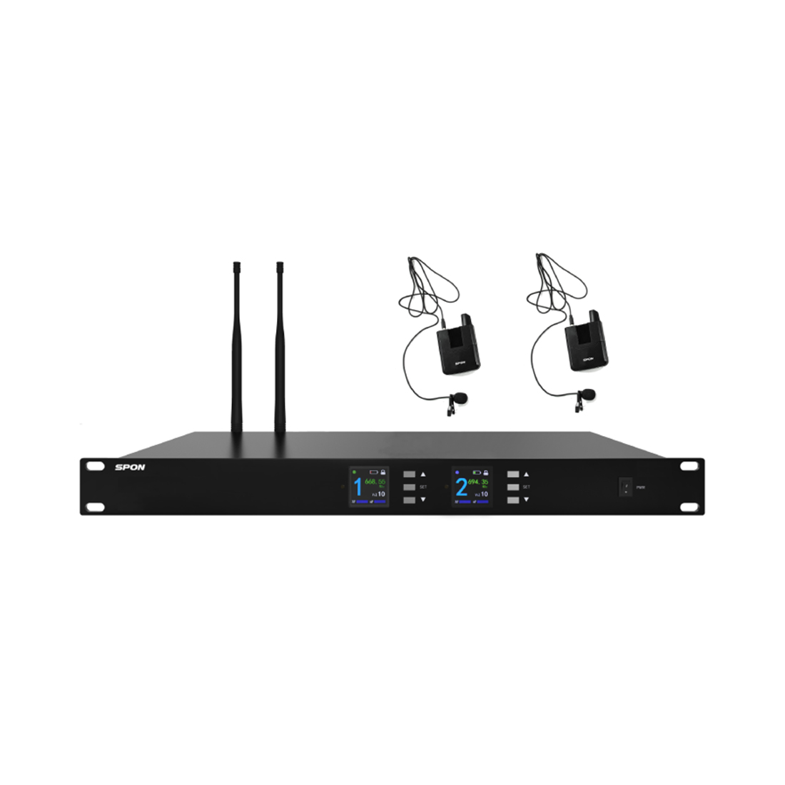 Беспроводная микрофонная система, Spon, LCS-2340B, UHF, дальность до 70 м, 20 Гц–20 кГц, задержка <4 мс, S/N >96 дБ, THD <0.03%