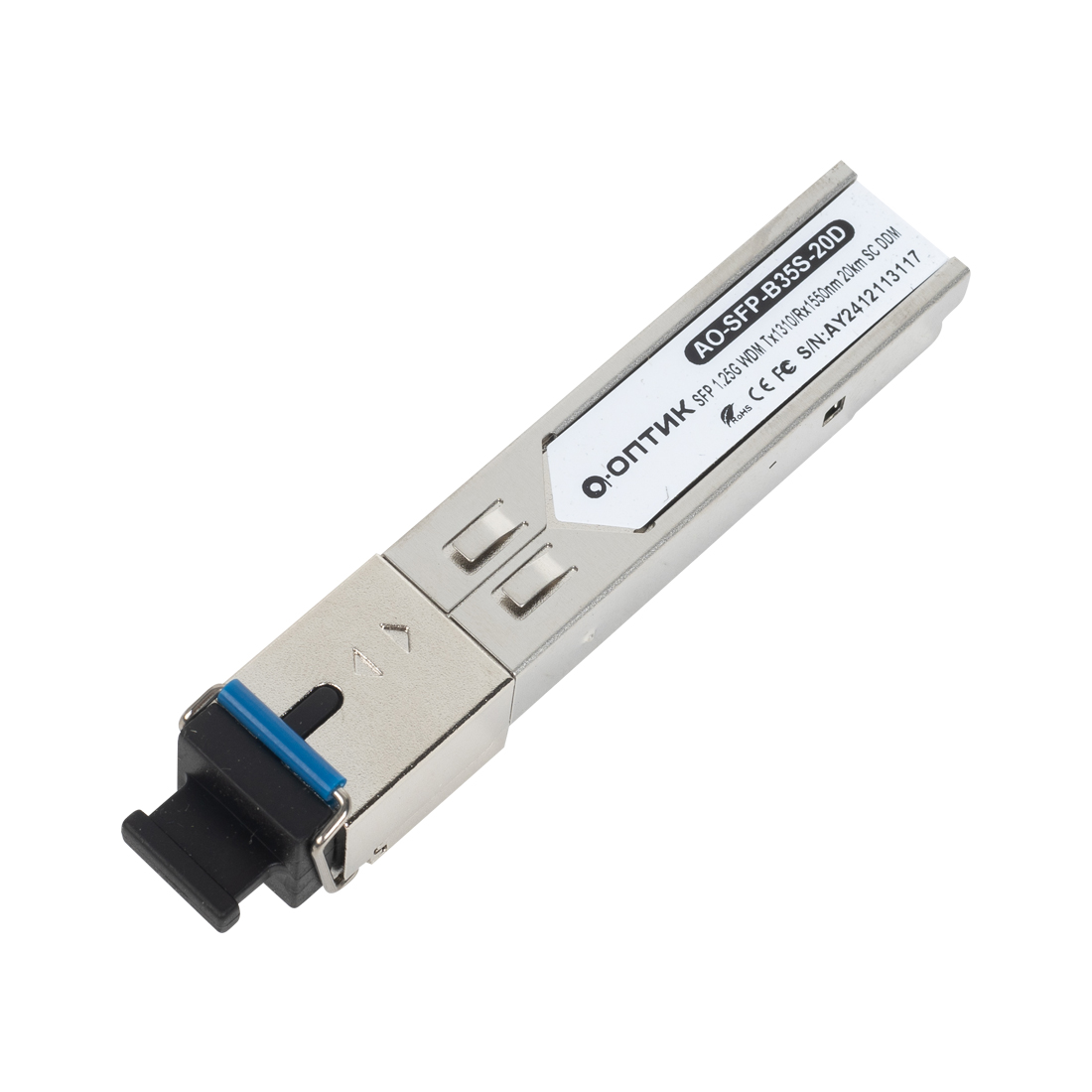 Трансивер, А-Оптик, AO-SFP-B35S-20D, SFP 1.25G WDM Tx1310/Rx1550nm 20km SC DDM