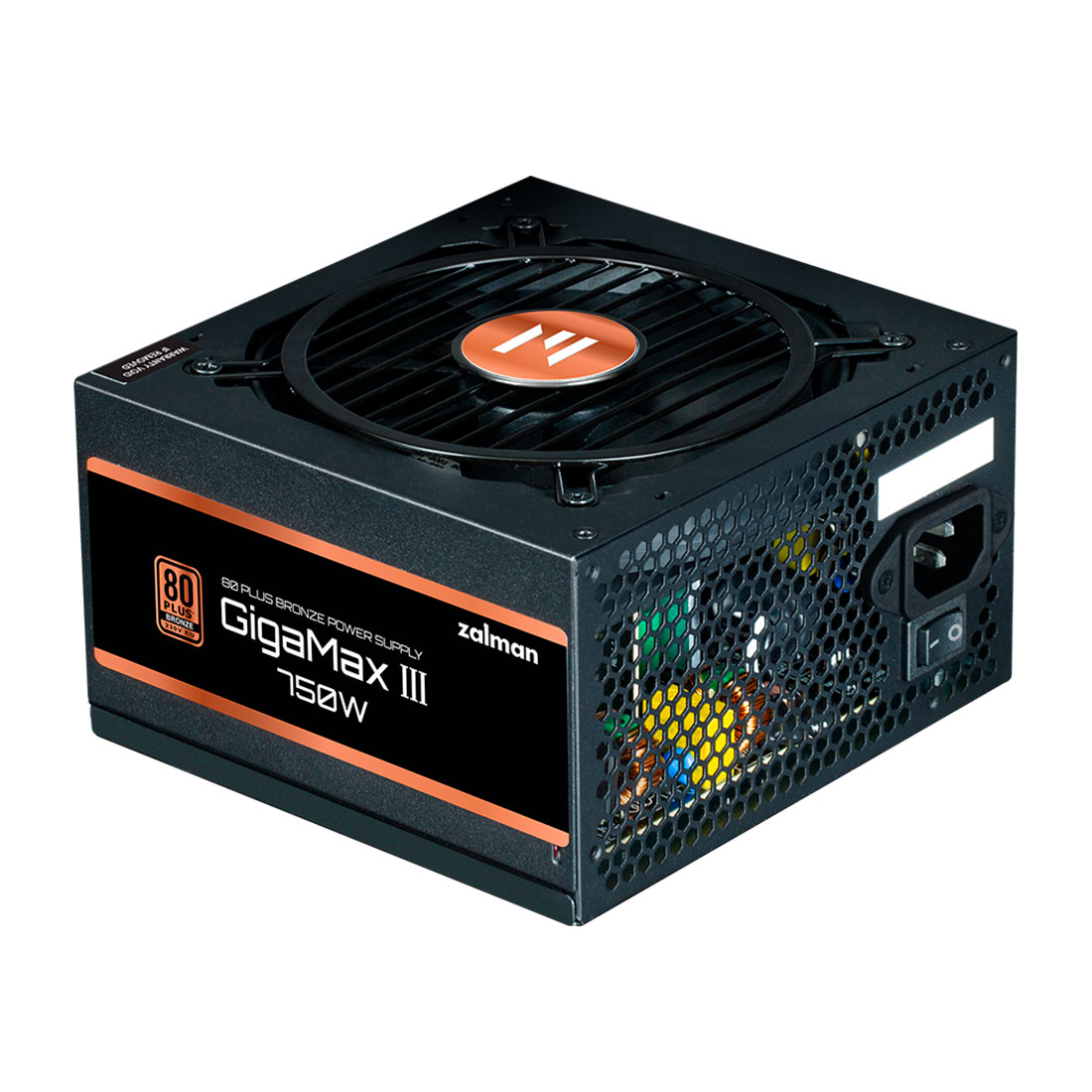 Блок питания, Zalman, ZM750-GV3, 750W, Bronze, ATX3.1, APFC, 20+4 pin, 2*4+4pin, 6*Sata, 3*Molex, 4*PCI-E 6+2 pin, 1*PCI-E 12+4pin, Вентилятор 12см, 150*140*86 мм, Черный