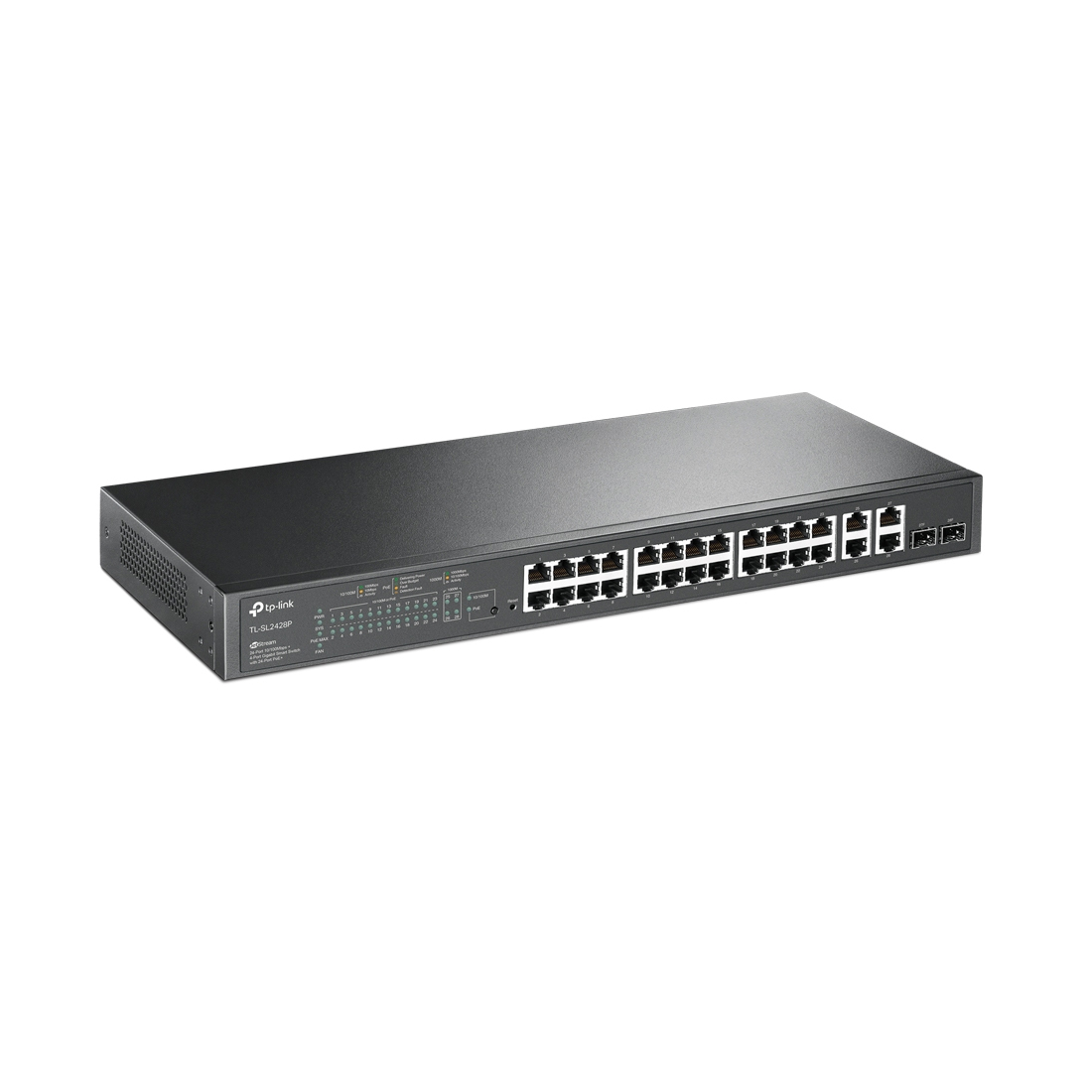 Коммутатор, TP-Link, SL2428P, JetStream 24 порта RJ45 10/100 Мбит/с с 4 гигабитными портами и 2 гигабитных комбо SFP-слота, Управляемый, РоЕ 250 Вт