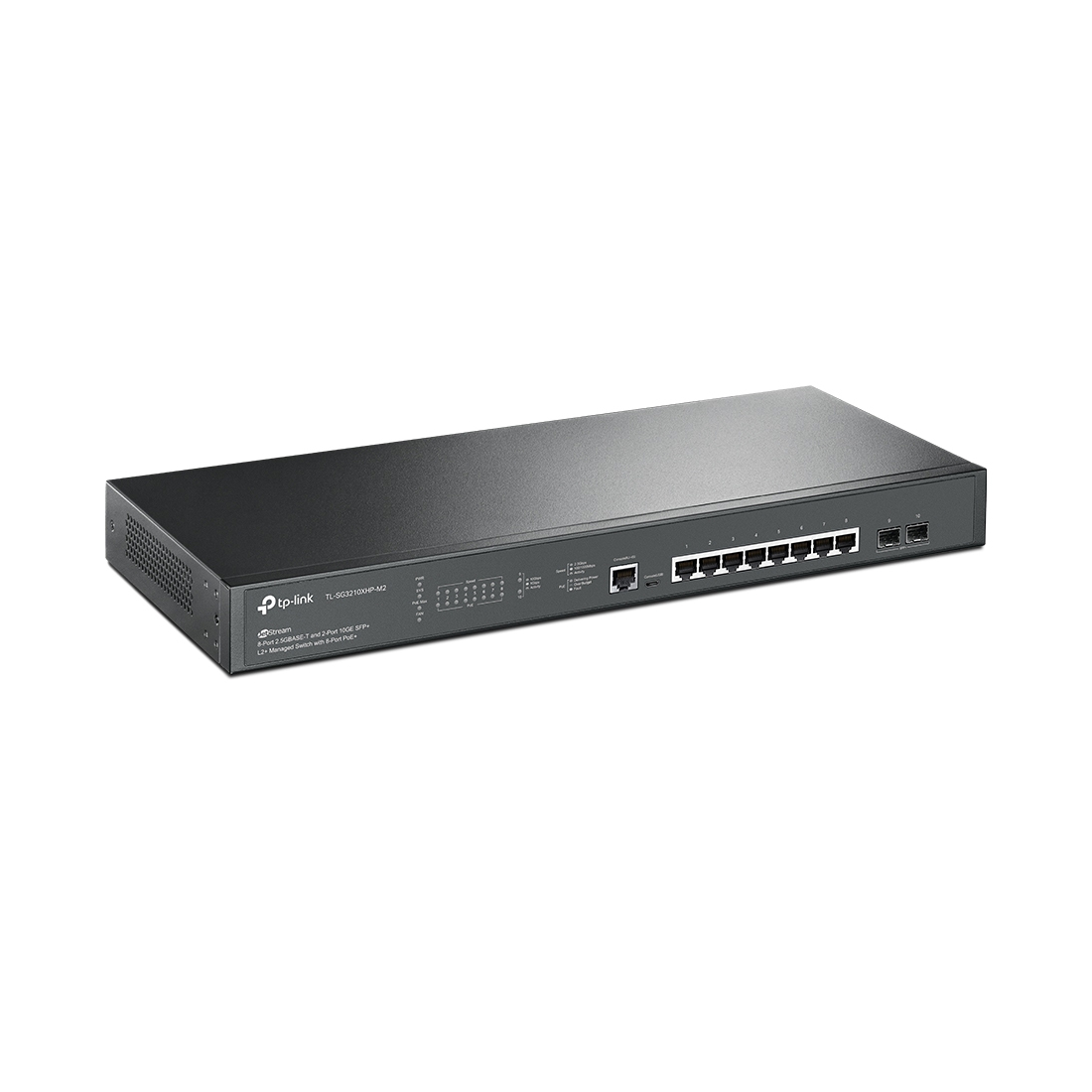 Коммутатор, TP-Link, SG3210XHP-M2, JetStream, уровня 2+, 8 PoE+ портов (240 Вт) 2.5GBASE-T, 2 SFP+ порта 10GE, стоечный 1U