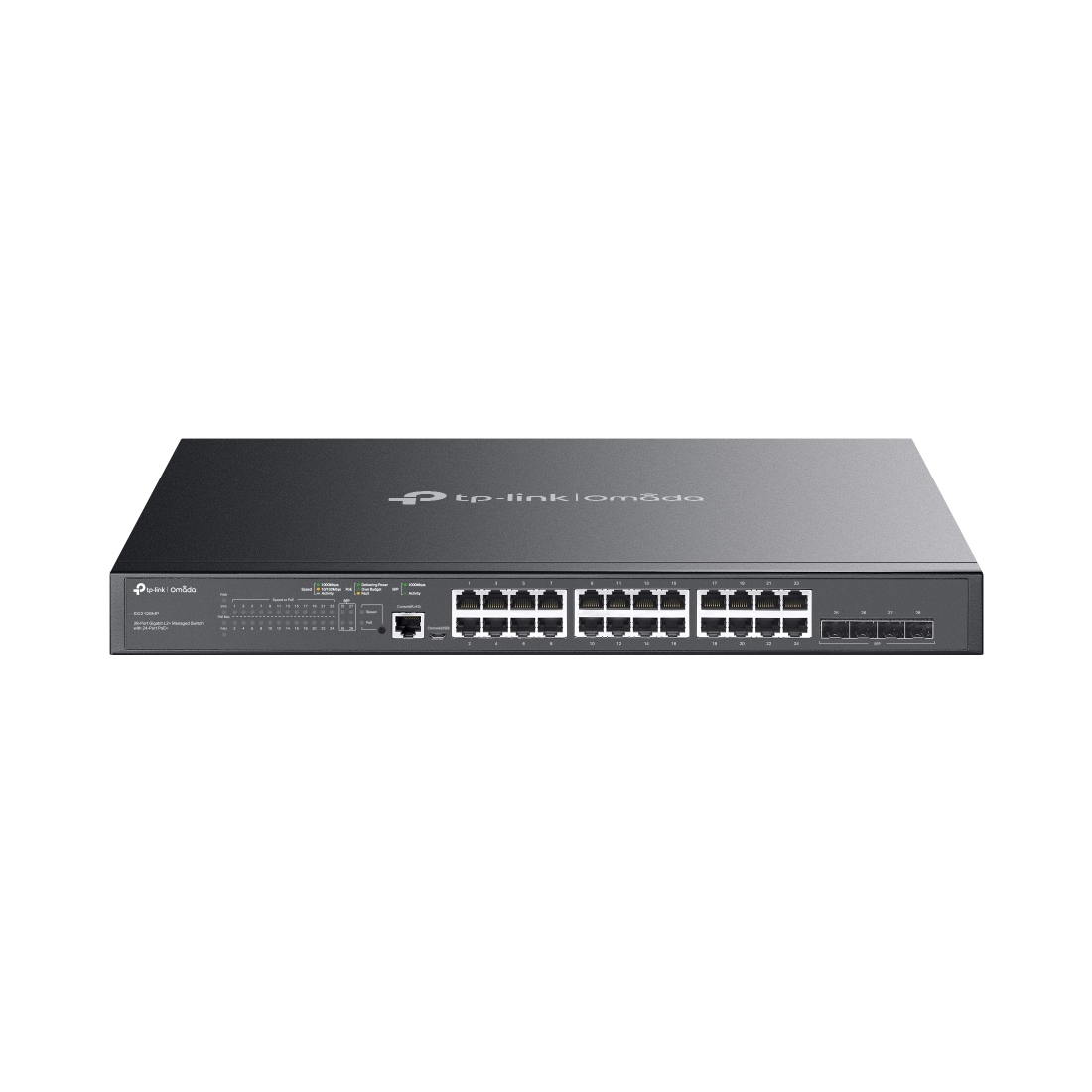Коммутатор, TP-Link, SG3428MP, JetStream, управляемый L2+, 24 порта 10/100/1000М (PoE+) , 4 SFP порта, PoE+ бюджет 384Вт