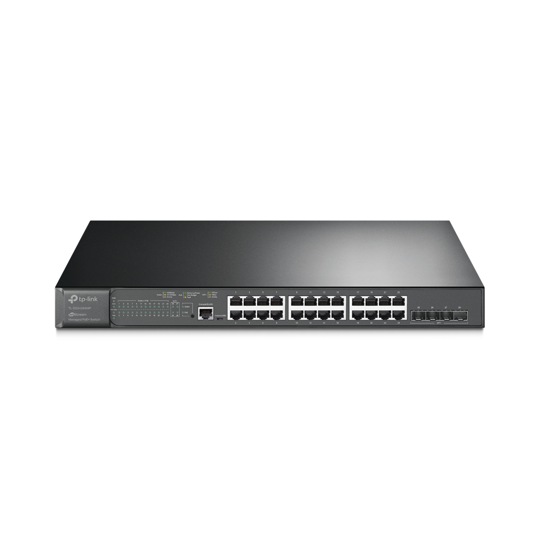 Коммутатор, TP-Link, SG3428XMP, JetStream, управляемый L2+, 24 порта 10/100/1000T, 4 SFP+ слота 10GE, PoE+ бюджет 384Вт