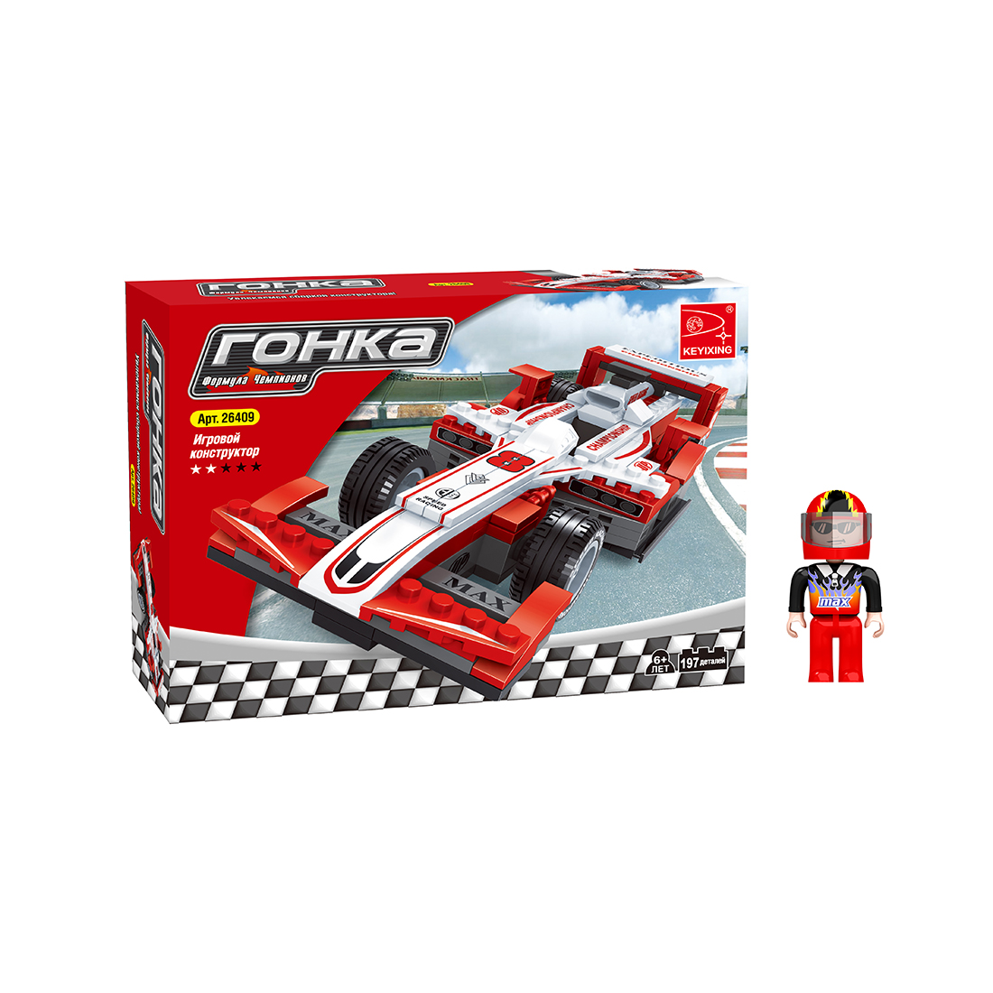 Игровой конструктор, Keyixing, 26409, Гонки, Гоночный болид Формула-1, 1 минифигурка, 197 деталей, Цветная коробка