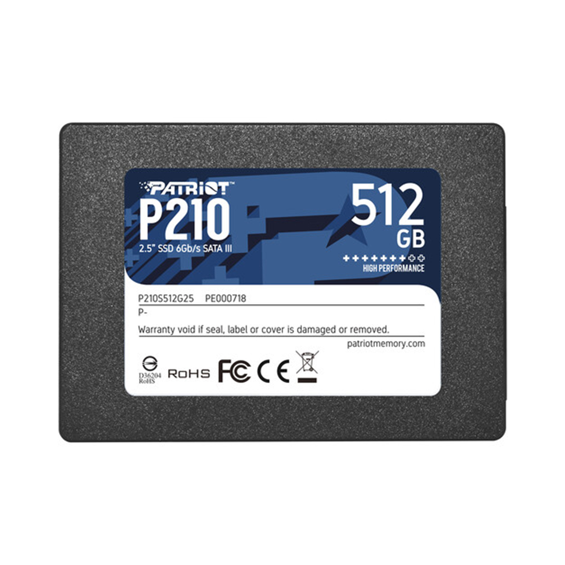 Твердотельный накопитель SSD Patriot P210 P210S512G25, 512 ГБ, SATA, 520/430 Мб/с