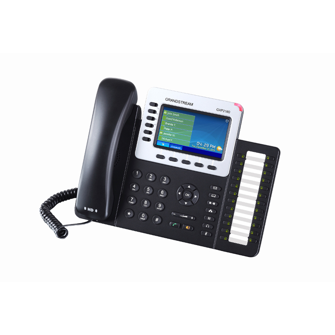 IP телефон, Grandstream, GXP2160, 6 SIP-аккаунтов, 6 линий, 2x GbE PoE, цветной ЖК-дисплей 480x272 (4.3 дюйма), 24 клавиши BLF, блок питания 12 В/1 А