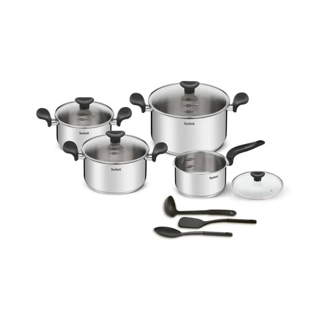 Набор посуды, Tefal, Primary E308SB74, 11 предметов, Комплектация: Кастрюли с крышками 24/20/18см (5.3/3/2.2л), Ковш с крышкой 16см (1.5л), Кухонные аксессуары 3шт, Все типы плит