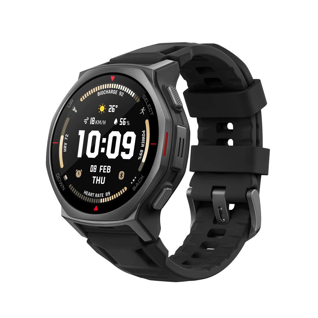 Смарт часы, Amazfit, T-Rex 3 Pro A2549, HD-дисплей AMOLED 1.5 дюйма, Разрешение 480*480 pixel, GPS, GLONASS, Beidou, Galileo, QZSS, Водонепроницаемые (10 ATM), Аккумулятор 700 мАч, Время работы до 25 дней, Черный