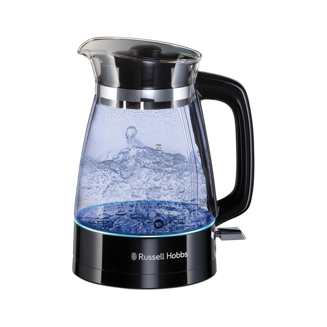 Чайник электрический, Russell Hobbs, 26080-70, Объем 1.7л, Стекло, Защита от перегрева, Выключение при снятии с базы, Мощность 2400W, Черный