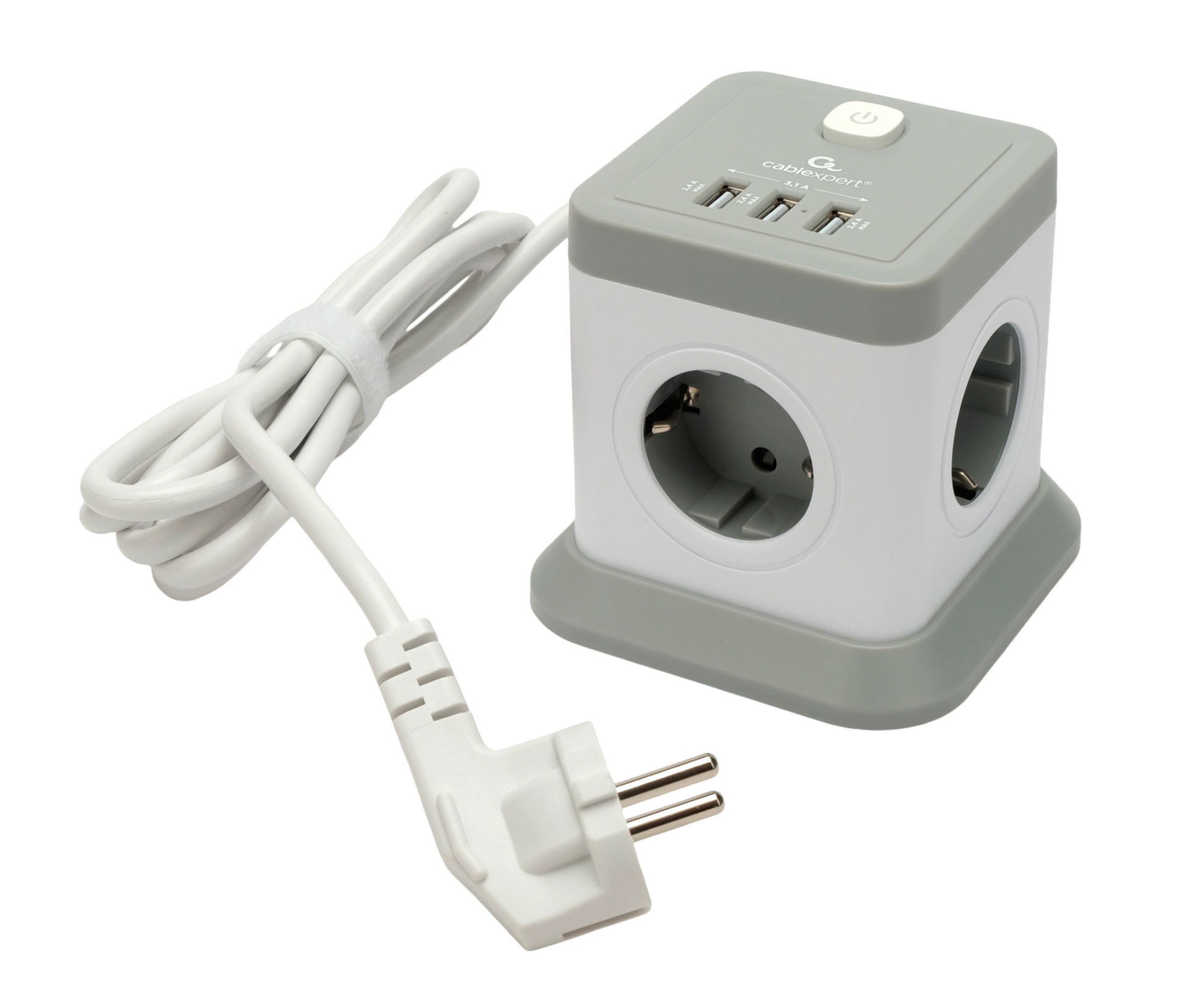 Сетевой фильтр Cablexpert Tower, TWR-4-U3-W-2, 4р, 10А, 3xUSB, 3.1А, 2м, ур.защиты 2+, коробка белый