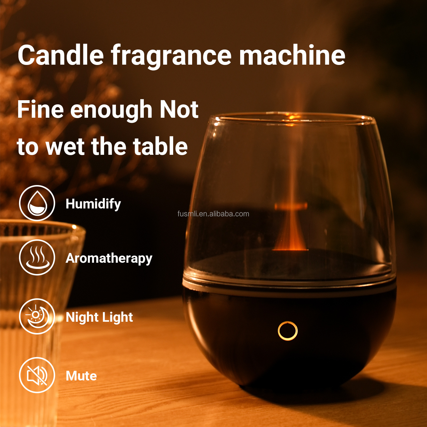 Factory Customized Room Direct Sale Fire Flame Glass Aromas Diffuser Air Essential Oil Ultrasonic Humidifier