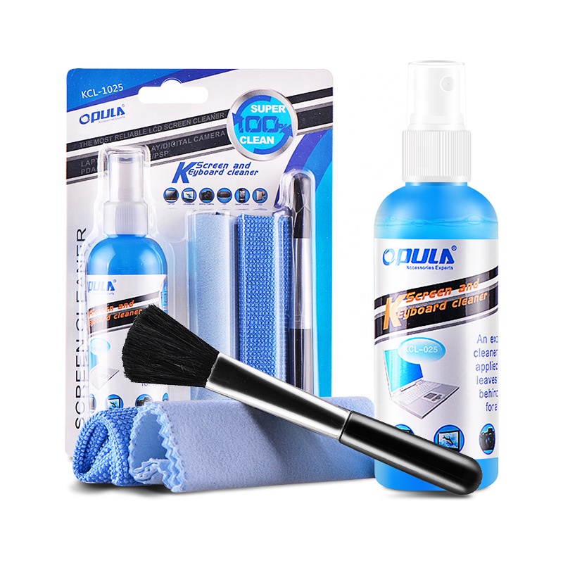 Professional Microfiber Screen Cleaner Kit Includes Liquid with Spray Bottle Cloth & Anti-Static Brush for Computer Cleaning