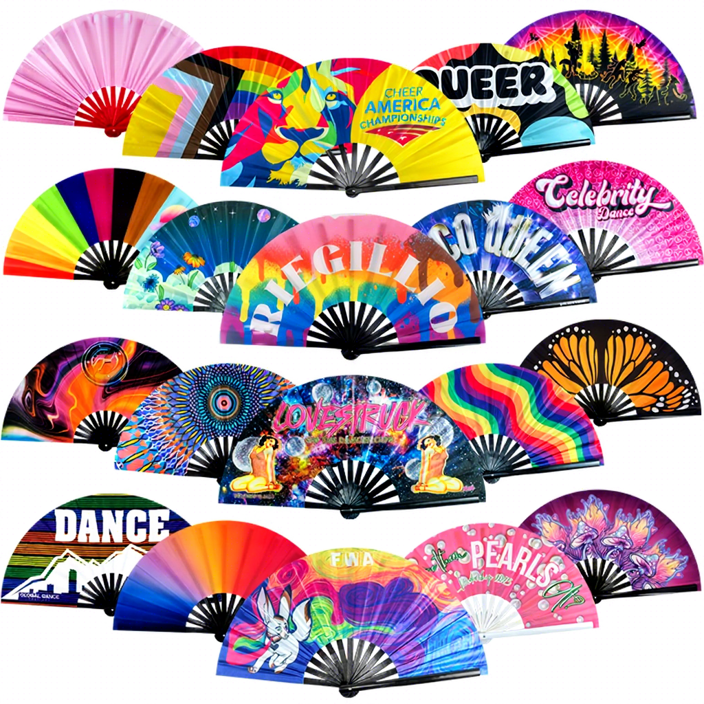 2025 New Arrivals Hand Fan Bamboo Crafts Clack Folding Large Fans Wholesale Custom logo Clap  Popping Foldable13inch Rave Fan