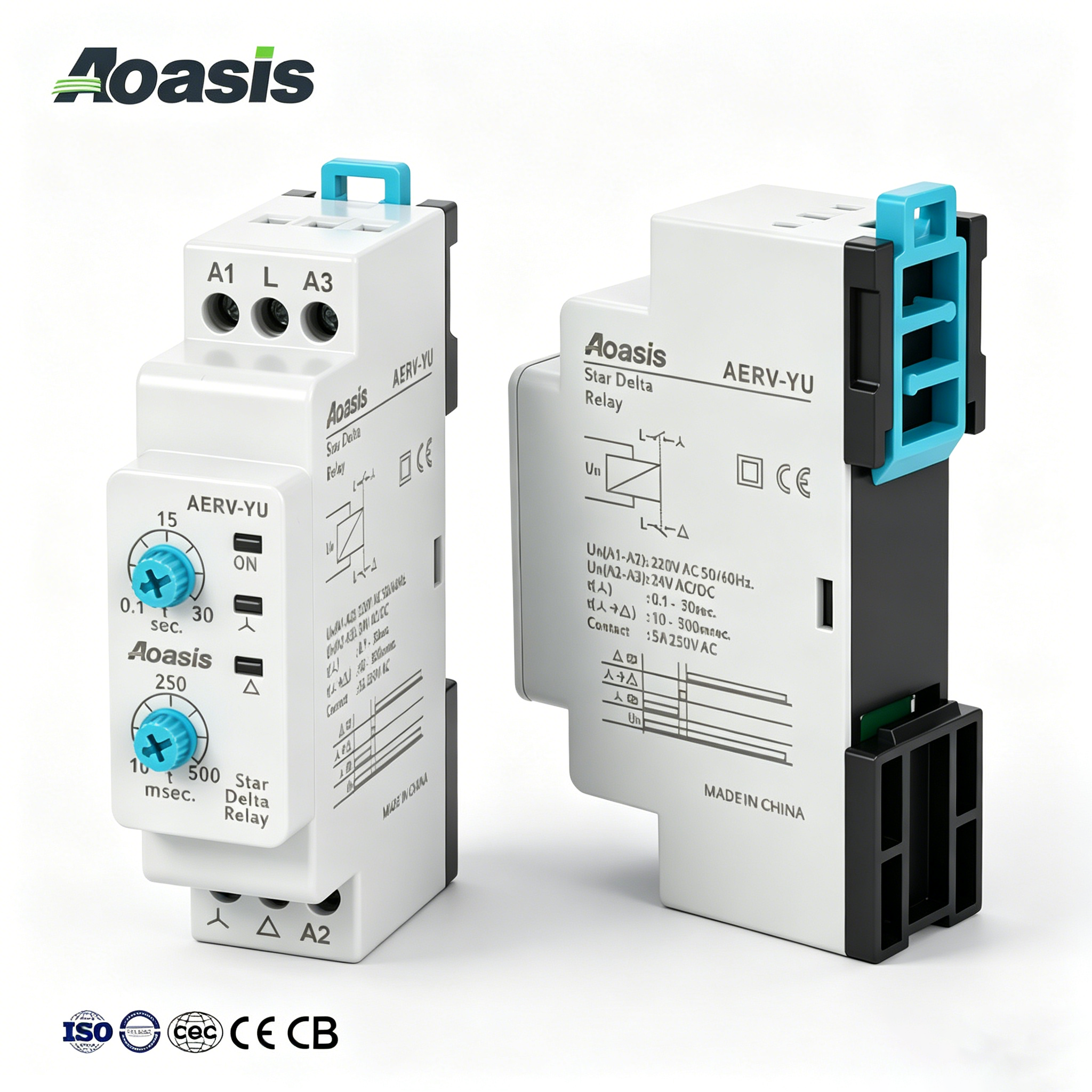 A ERV-YU Star Delta Timer Relay 220V AC/24V DC 0.1~30s Y 10~500ms CE Certificate Aoasis Electric