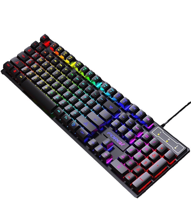 Top Selling FV-Q1S 104-Key Wired Rainbow Gaming Keyboard Universal Waterproof Backlight for Laptop/Tablet English Language