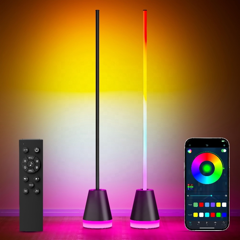 DIY 59Inch Aluminum Smart RGB Corner Floor Lamps with APP Remote Manual Control for Living Room Bedroom