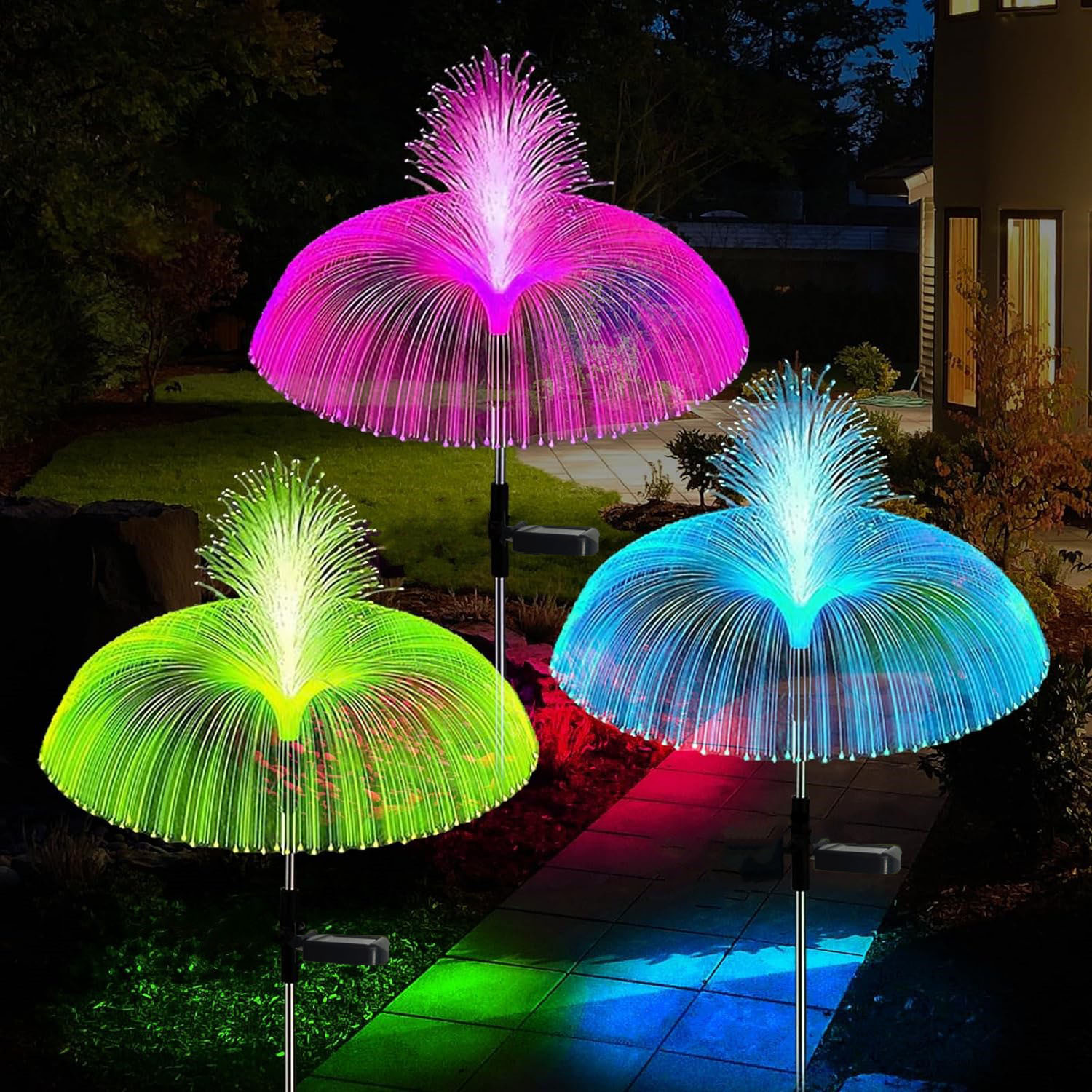 Newish Outdoor Waterproof 7 Color Changing Solar Double Jellyfish Garden Lights for Walkway Lawn Backyard